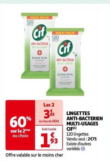 lingettes anti-bactérien multi-usages cif