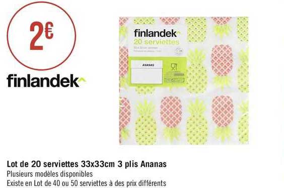 Lot De 20 Serviettes 33 X 33 Cm 3 Plis Ananas Finlandek^
