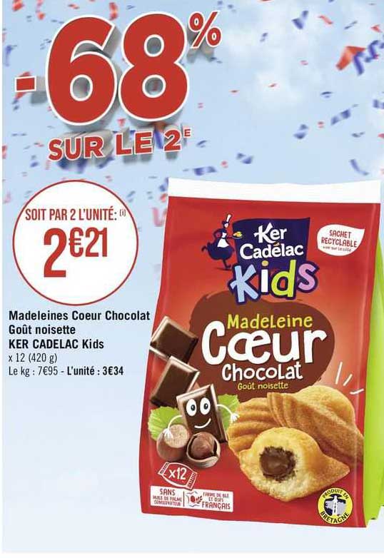 madeleines cœur chocolat goût noisette ker cadélac kids
