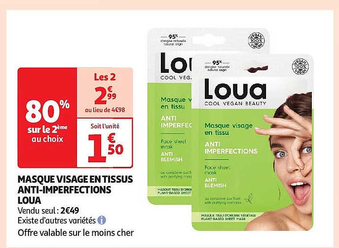 masque visage en tissus anti-imperfections loua