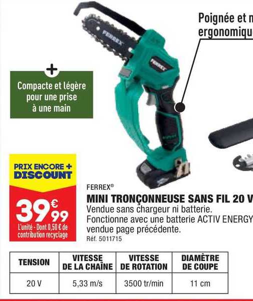 Mini Tronçonneuse Sans Fil 20 V Ferrex