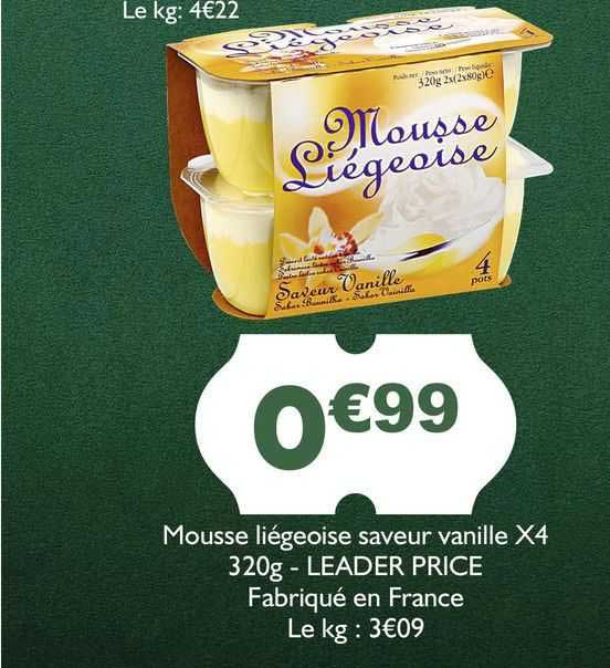mousse liégeoise saveur vanille x4 - leader price