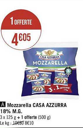 mozzarella casa azzurra 18% m.g.