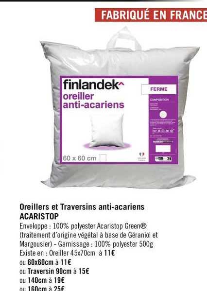 Oreillers Et Traversins Anti-acariens Acaristop Finlandek^