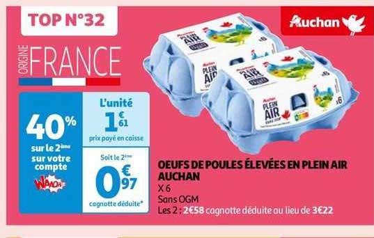 œufs de poules élevées en plein air auchan