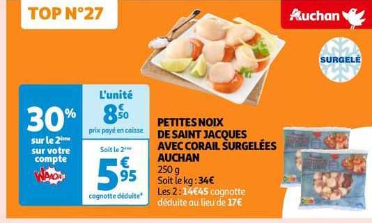 petites noix de saint jacques avec corail surgelées auchan