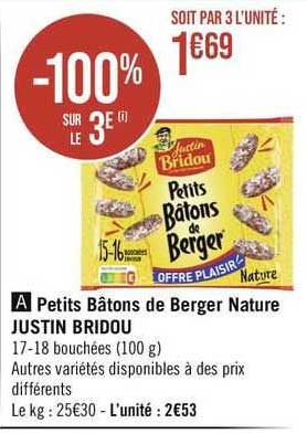 petits bâtons de berger nature justin bridou