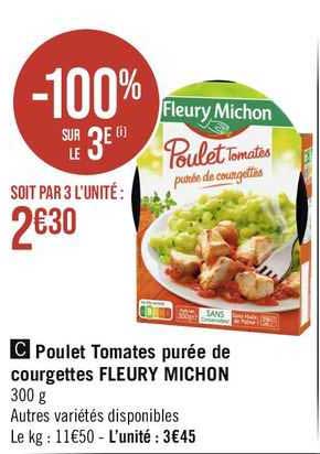 poulet tomates purée de courgettes fleury michon