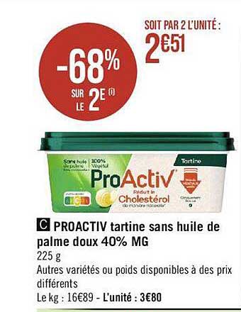proactiv tartine sans huile de palme doux 40% mg