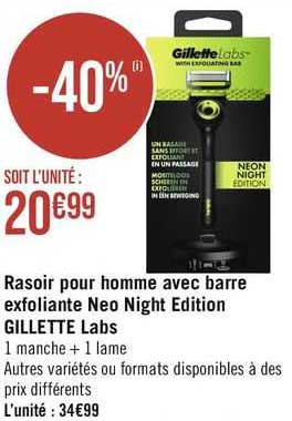rasoir pour homme avec barre exfoliante neo night édition gillette labs