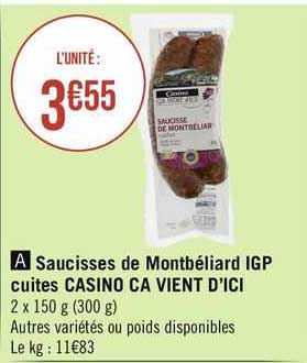 saucisses de montbéliard igp cuites casino ça vient d'ici