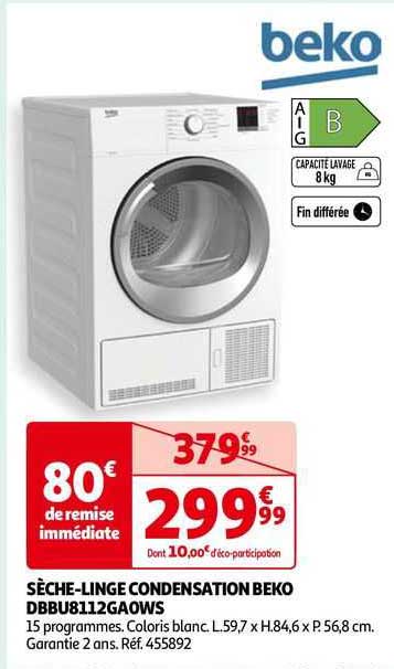 sèche-linge condensation beko dbbu8112gaows