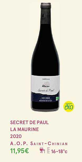 secret de paul la maurine 2020 a.o.p. saint-chinian