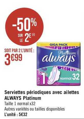 serviettes périodiques avec ailettes always platinum