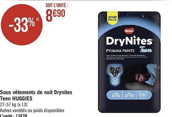 sous vêtements de nuit drynites teen huggies