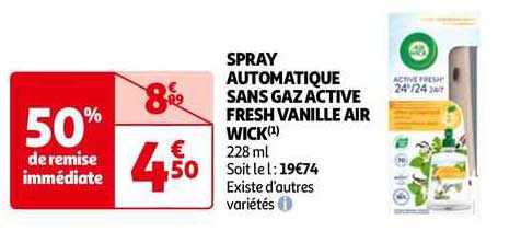 spray automatique sans gaz active fresh vanille air wick