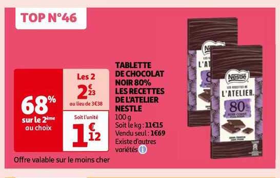 tablette de chocolat noir 80% les recettes de l'atelier nestlé