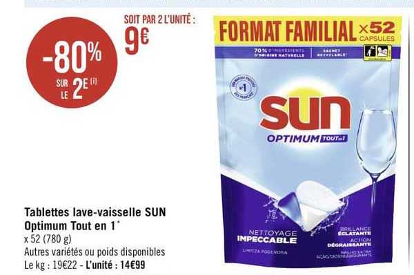 tablettes lave-vaisselle sun optimum tout en 1