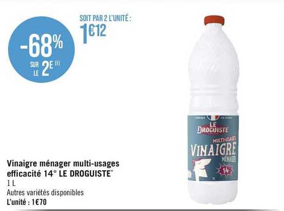 vinaigre ménager multi-usages efficacité 14° le droguiste