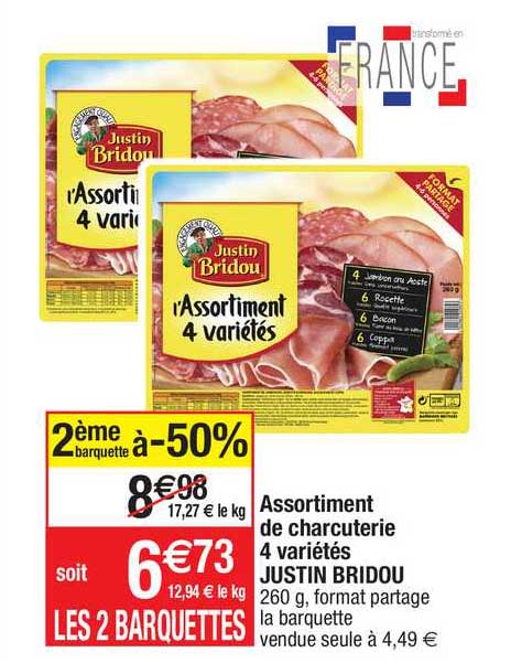 assortiment de charcuterie 4 variétés justin bridou