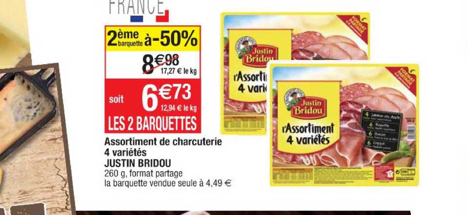 assortiment de charcuterie 4 variétés justin bridou