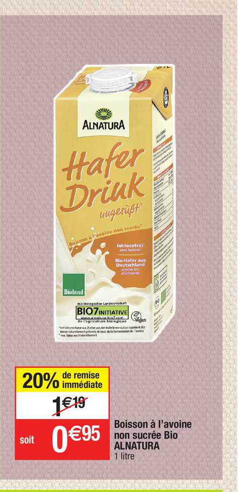 boisson à l'avoine non sucrée bio alnatura