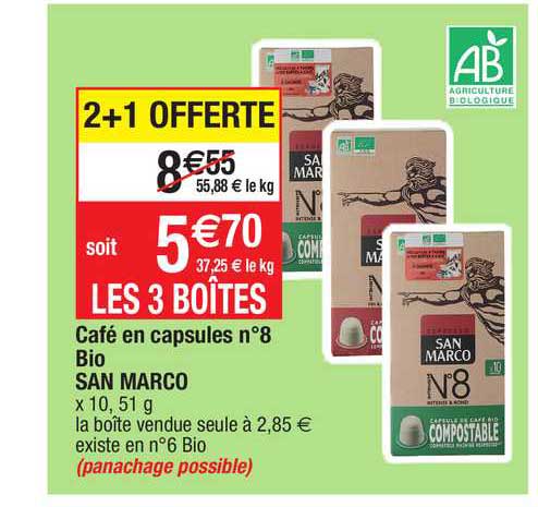 café en capsules n°8 bio san marco
