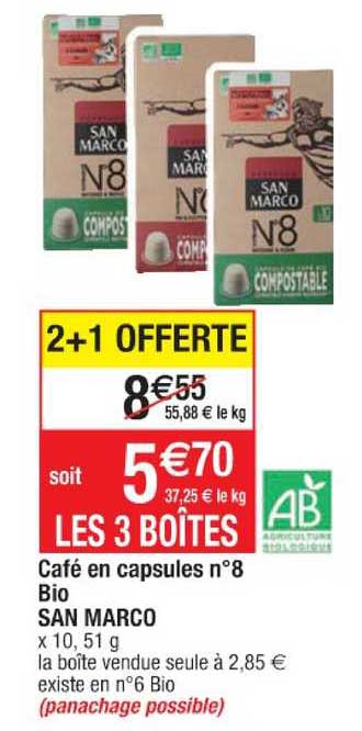 café en capsules n°8 bio san marco