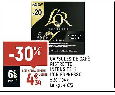 Capsules De Café Ristretto Intensité 11 L'or Espresso