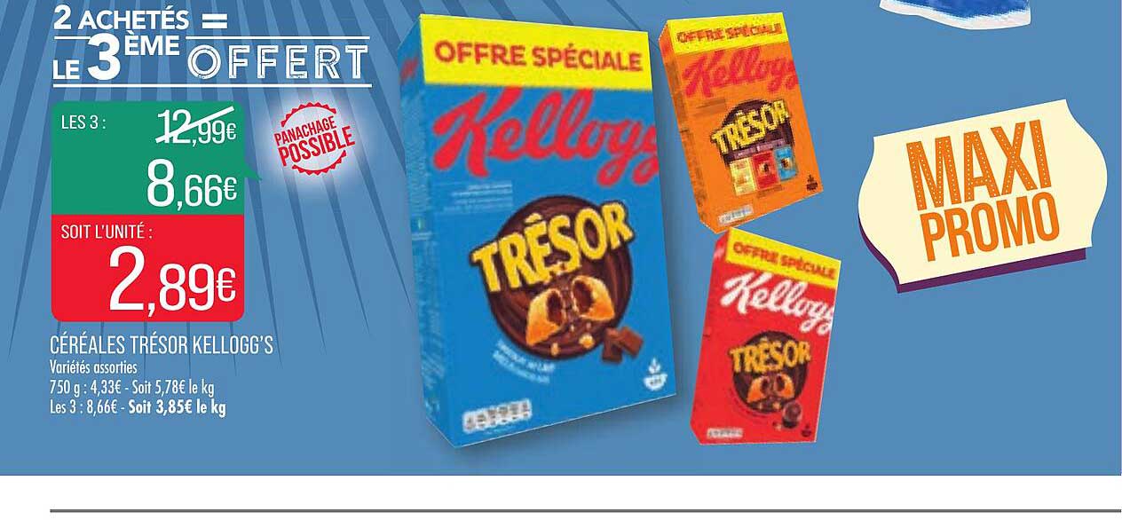céréales trésor kellogg's 2 achetés = le 3ème offert