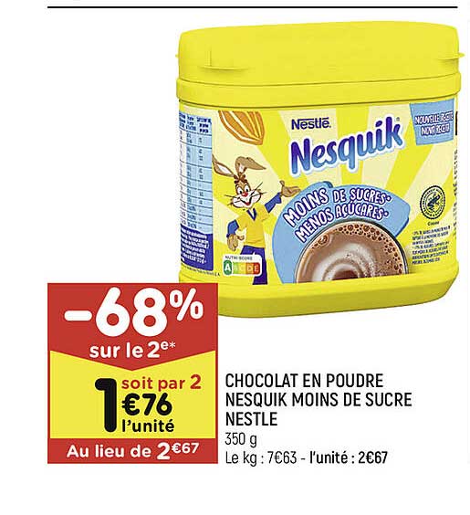 chocolat en poudre nesquik moins de sucre nestlé