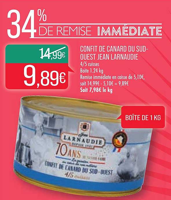 confit de canard du sud-ouest jean larnaudie 34% de remise immédiate