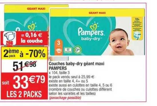 couches baby-dry géant maxi pampers