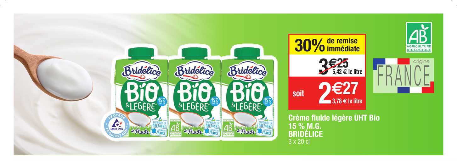 Crème Fluide Légère Uht Bio 15% M.g. Bridélice