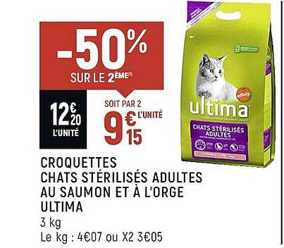 Croquettes Chats Stérilisés Adultes Au Saumon Et à L'orge Ultima