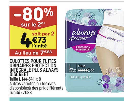 culottes pour fuites urinaires protection intégrale plus always discreet