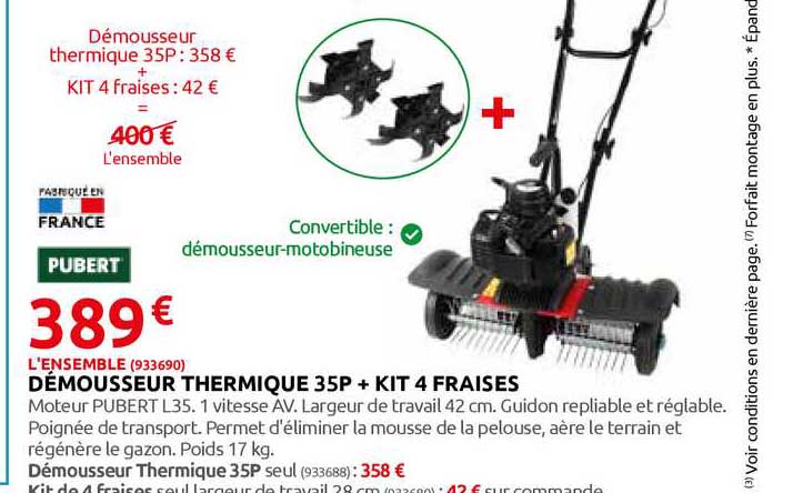 démousseur thermique 35p + kit 4 fraises