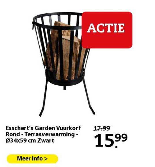 esschert's garden vuurkorf rond - terrasverwarming - 34 x 59 cm zwart