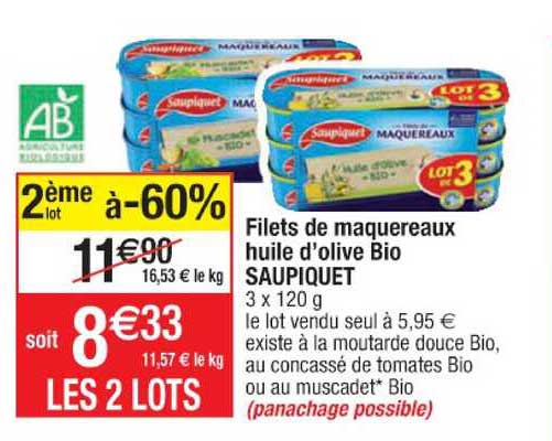 Filets De Maquereaux Huile D'olive Bio Saupiquet