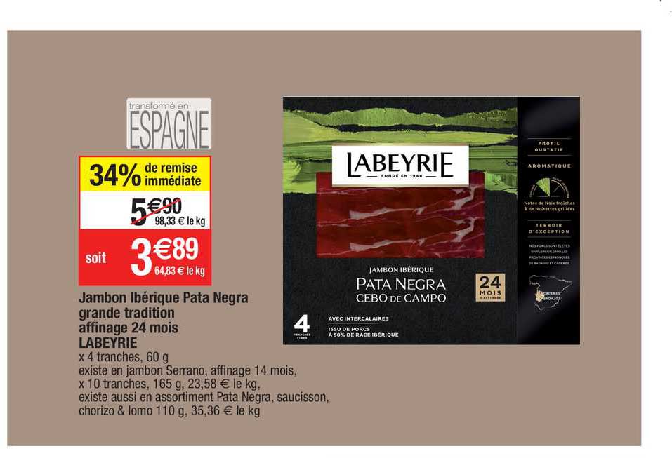 jambon ibérique pata negra grande tradition affinage 24 mois labeyrie