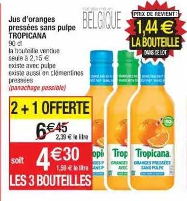 jus d'oranges pressées sans pulpe tropicana