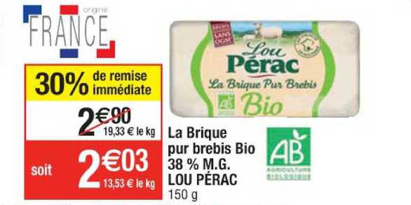 la brique pur brebis bio 38% m.g. lou pérac