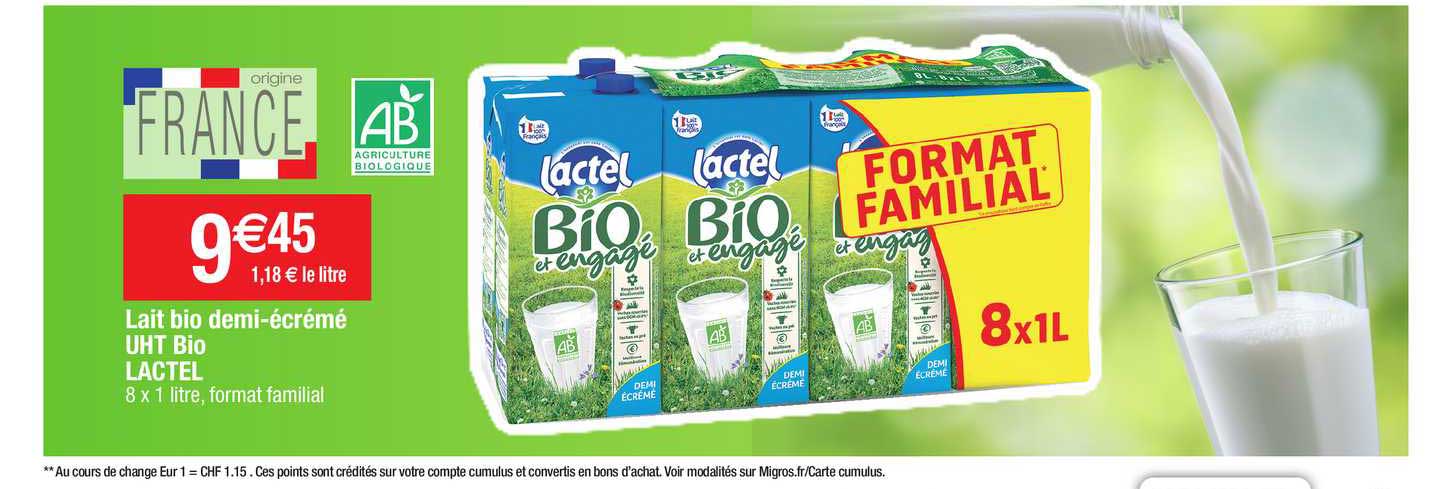 lait bio demi-écrémé uht bio lactel