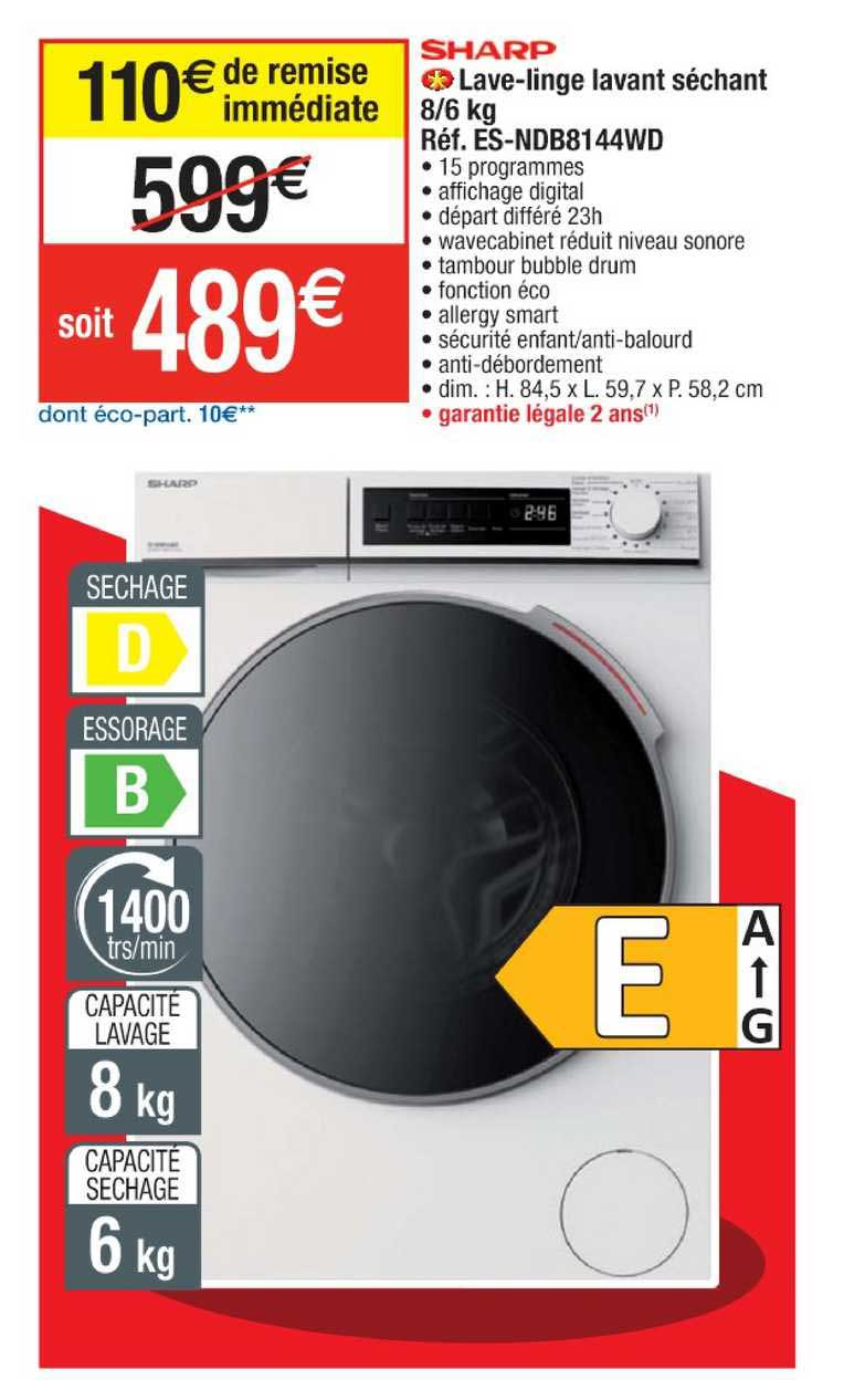 lave-linge lavant séchant 8-6 kg sharp