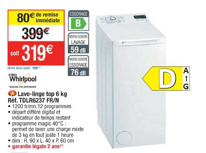 lave-linge top 6 kg whirlpool