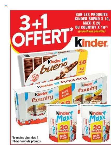 les produits kinder bueno x10, maxi x20 ou country x18