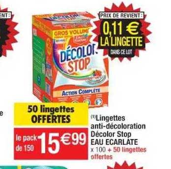 lingettes anti-décoloration décolor stop eau écarlate
