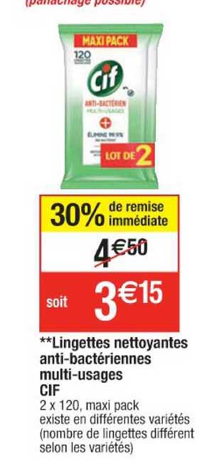lingettes nettoyantes anti-bactériennes multi-usages cif