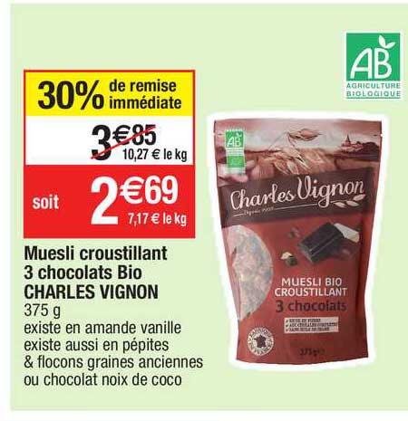 muesli croustillant 3 chocolats bio charles vignon