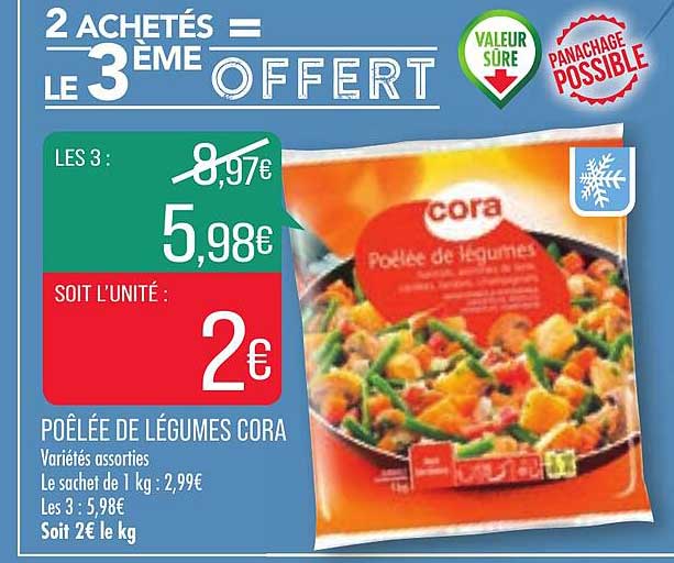 poêlée de légumes cora  2 achetés = le 3ème offert